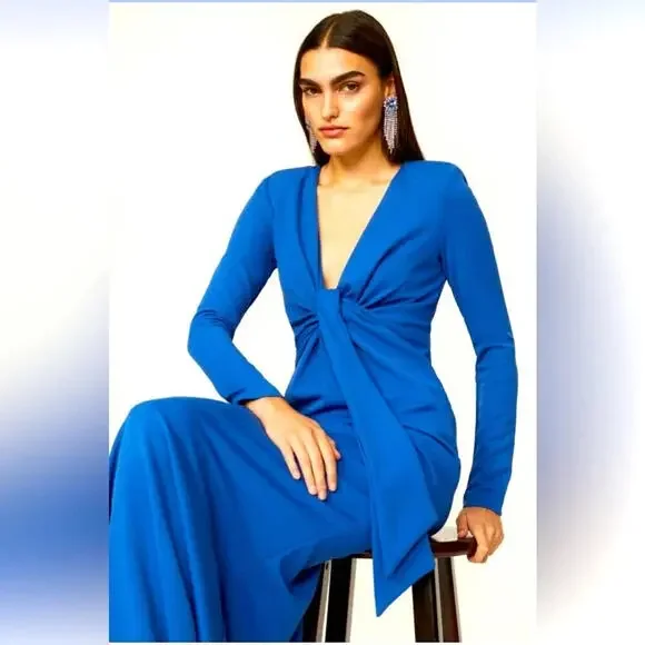 Badgley Mischka | Dresses | Badgley Mischka Deep Plunging Royal Blue Draped  Gown Sz 2 Msrp 65 | Poshmark